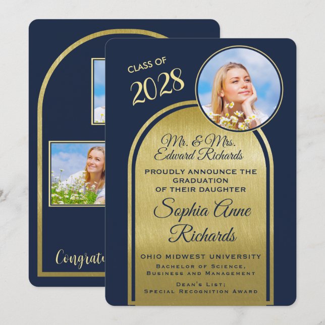 Photo From Parents Navy Graduation Announcement Inbjudningar (Fram/baksida)