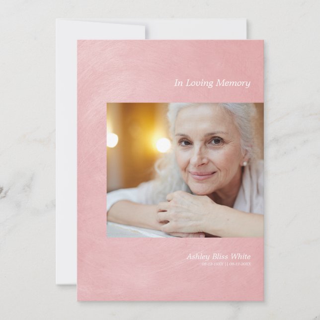 Photo Funeral Remember Pink Faux Metallic Effect (Framsida)