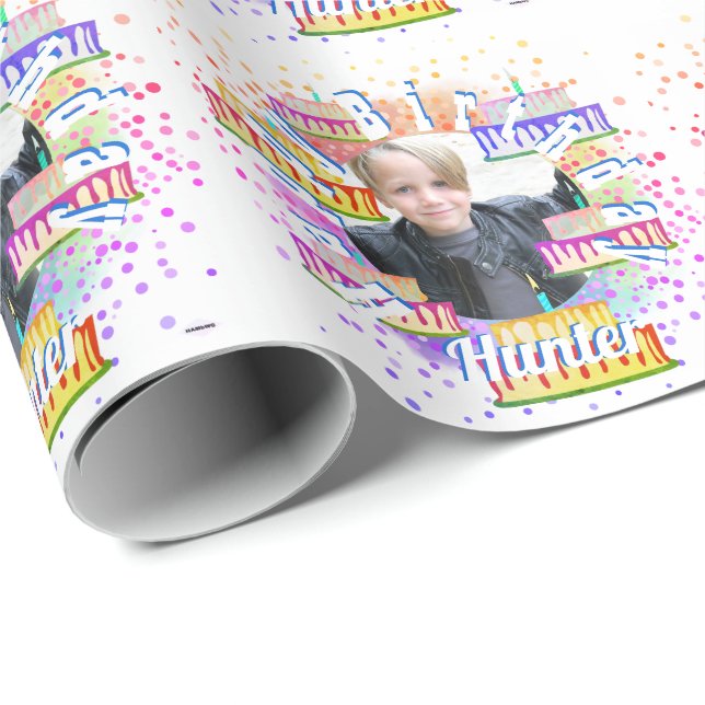 Photo Gift Wrap for Boy's Birthday Cakes HAMbyWG Presentpapper (Rullad Hörn)