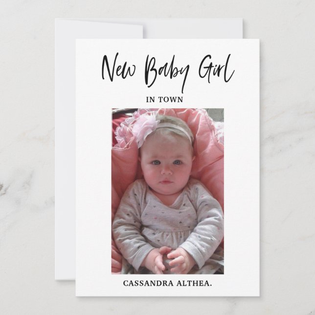 Photo Girl Birth Announcement Card Inbjudningar (Framsida)