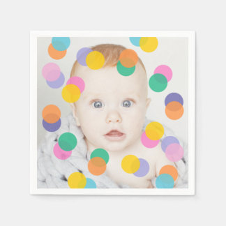 Photo Girl First Birthday Colorful Confetti Pappersservett