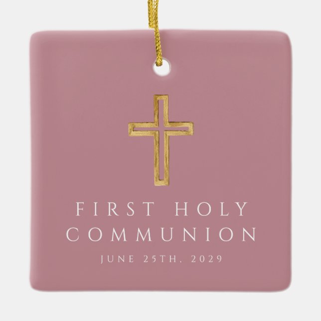 Photo Girl Religiösa Kor Rosa First Communion Julgransprydnad Keramik (Framsida)