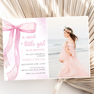 Photo Girl Rosa Bow Baby Shower Inbjudningar