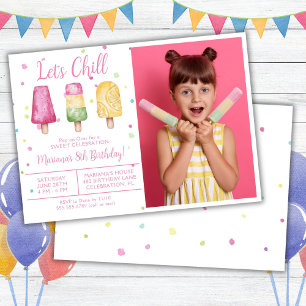 Photo Girl Summer Låt oss Chill Popsicle Birthday Inbjudningar