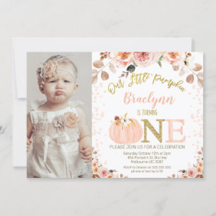 Photo Girls Rustic Fall Pumpkin 1:a födelsedagen Inbjudningar