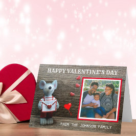 Photo Glad Alla hjärtans dag Red Heart Rustic Wood Helgkort