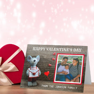 Photo Glad Alla hjärtans dag Red Heart Rustic Wood Helgkort