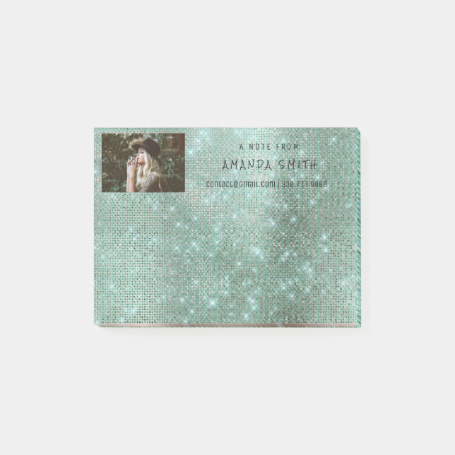 Photo Glam Anpassningsbar Teal Sparkly Diamond Seq Post-it Block (Framsida)
