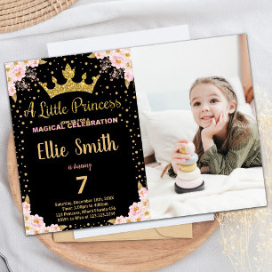 Photo Glitter Krona Lila Princess Birthday Inbjudningar