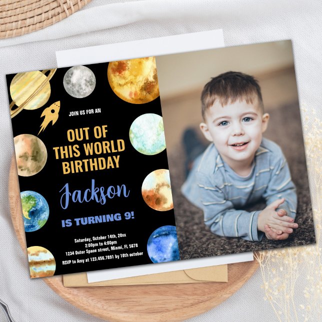 Photo Glitter Rocket Rymden Birthday Inbjudningar (Photo Glitter Rocket Outer Space Birthday Invitation)