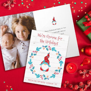 Photo Gnome för Helgdagar Cute Roligt Rustik krans Kort