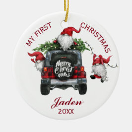 PHOTO Gnomes Min första Helgdag för julfärgen Julgransprydnad Keramik