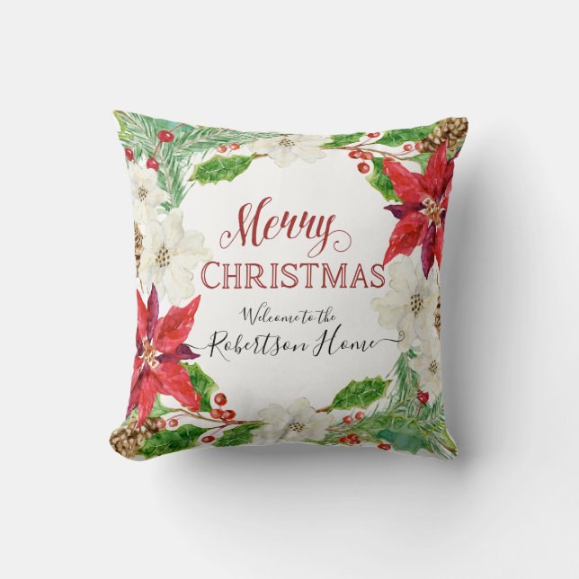 PHOTO God jul Blommigt Utandning Holly Foliage Kudde (Framsida)