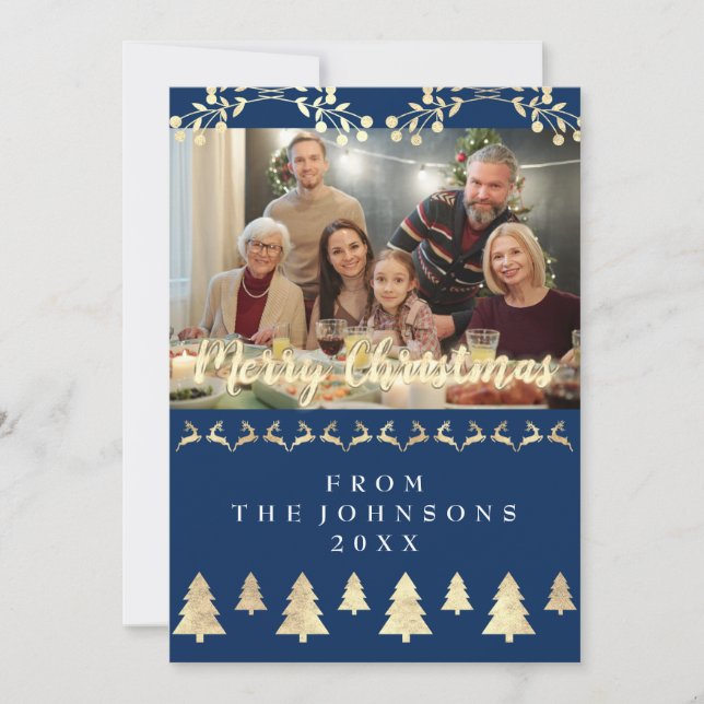 Photo God jul Gott nytt år Navy Guld Julkort (Framsida)