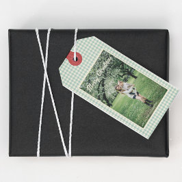 Photo God jul Grönt Play Gingham Rustic Presentetikett