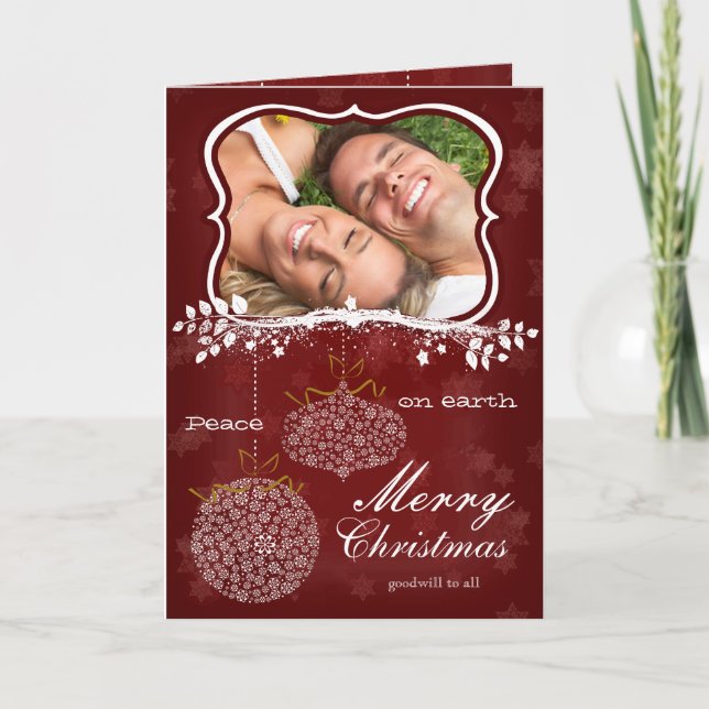 Photo God jul Red Stars White Ornaments Helgkort (Framsida)