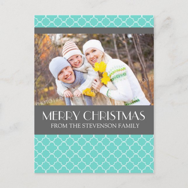 Photo God jul vycard Teal Quatrefoil Helg Vykort (Framsida)
