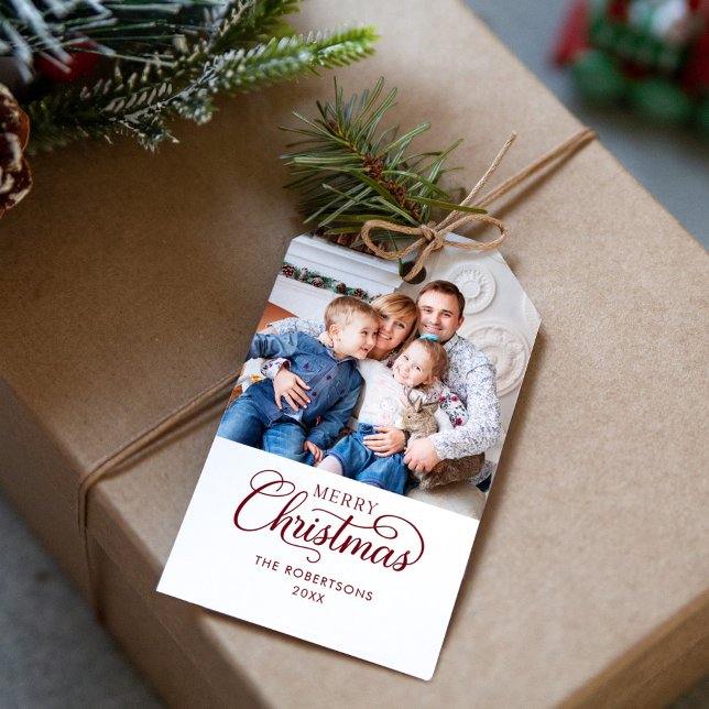 Photo God jul Watercolor Botanical Presentetikett (Skapare uppladdad)