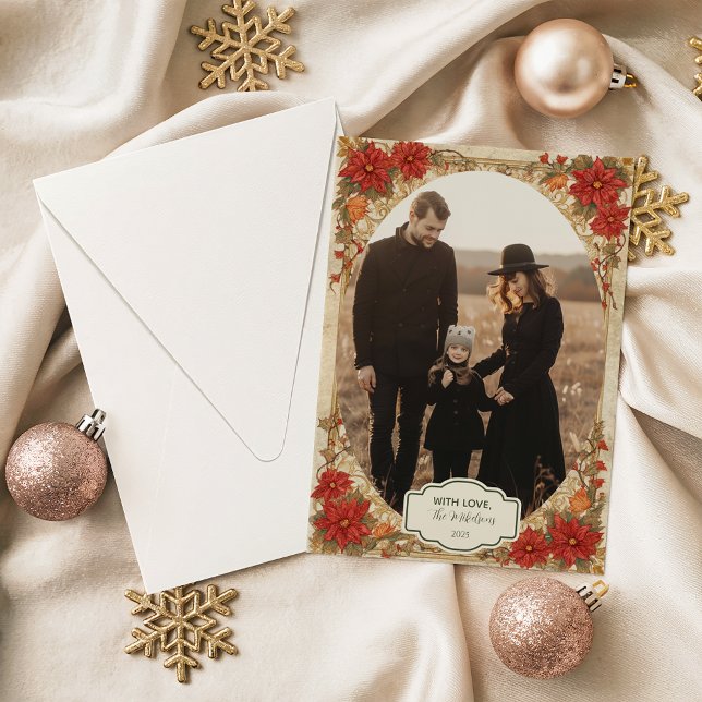 Photo Golden Poinsettia Christmas Julkort (Skapare uppladdad)