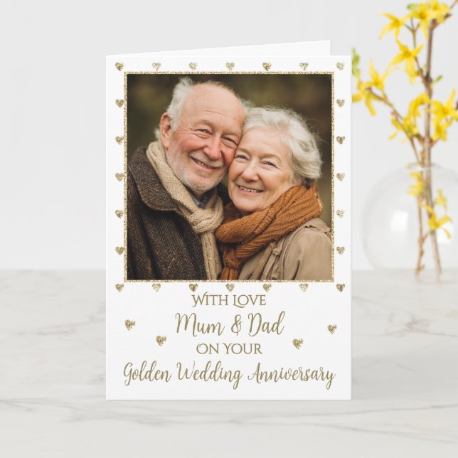 Photo Golden Wedding Anniversary 50 years Card Kort (Gul blomma)