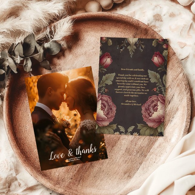 Photo Goth Blommigt Victorian Bröllop Tack Kort (Skapare uppladdad)