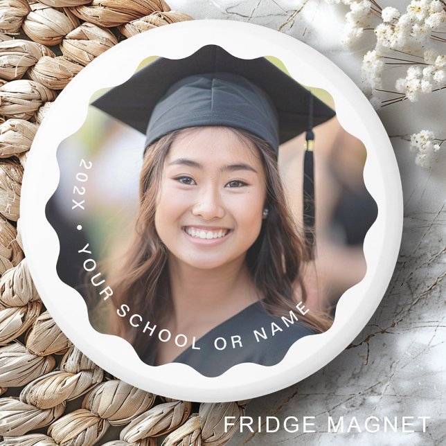 Photo grad-årskursen namn i studenten vågigt gräns magnet (Photo grad year name school graduation wavy border magnet)