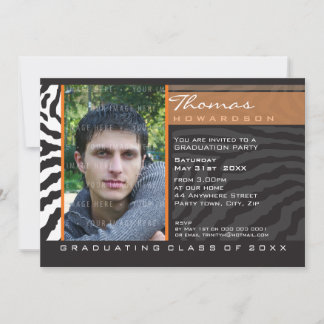 PHOTO GRAD PARTY INBJUDAN zebra rand orange