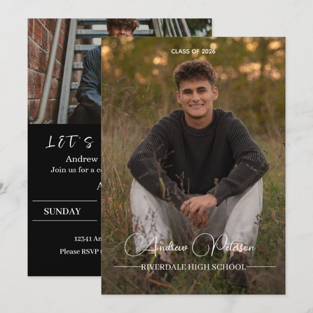  Photo Graduation Invitation, class of 2026 Inbjudningar (Fram/baksida)