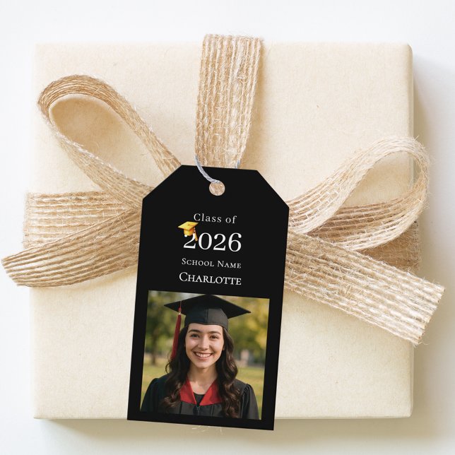 Photo Graduation Party Thank You black Presentetikett (Skapare uppladdad)