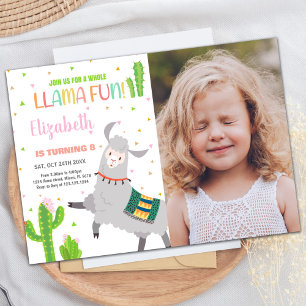 Photo Grått Llama Roligt Llama Birthday-inbjudning Inbjudningar