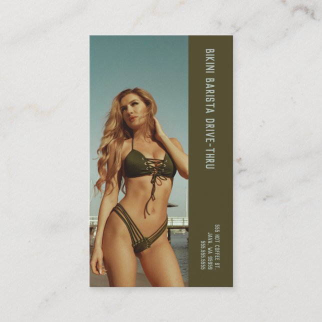 Photo Grönt Bikini Barista Dubbla Nummer Kaffe Lojalitetskort (Framsida)