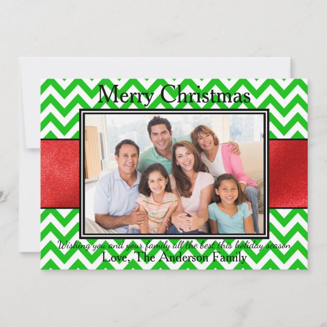 Photo Grönt Chevron Red Ribbon - julkort (Framsida)