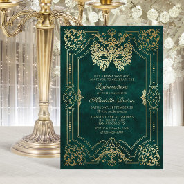 Photo Grönt Guld Masquerad Quinceanera Inbjudningar