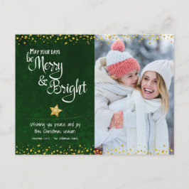 Photo Grönt Merry BrightScript Guld Star Glitter Helg Vykort