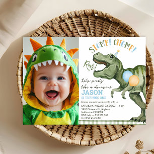 Photo Grönt Stomp Chomp Roar Dinosaur 1:a födelsed Inbjudningar