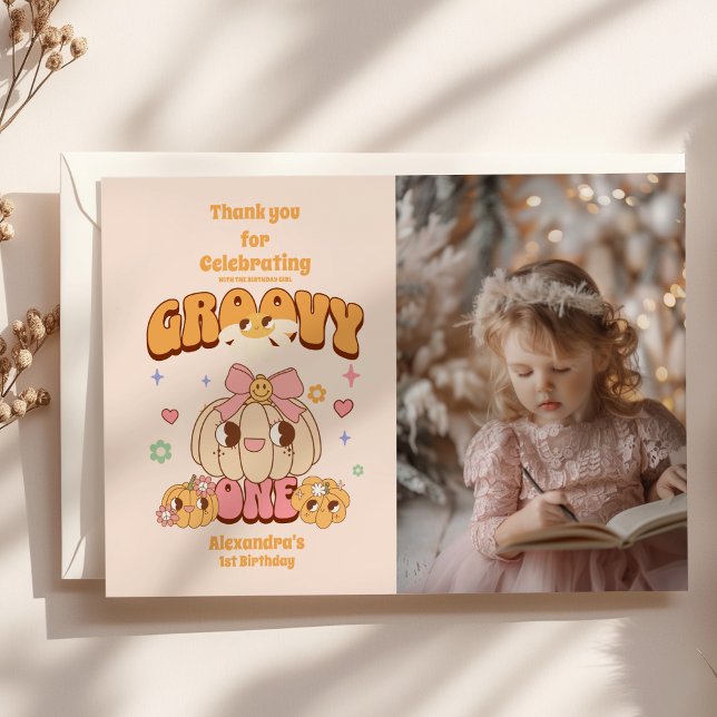 Photo Groovy One Boho Daisy 1st Birthday Party Tack Kort (Skapare uppladdad)