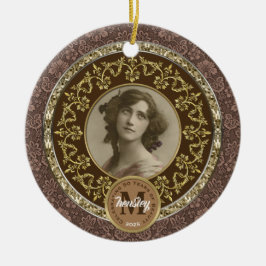 Photo Guld Classic Damask Commemorative Chocolate Julgransprydnad Keramik