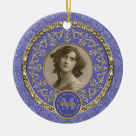 Photo Guld Classic Damask Commemorative Lavender Julgransprydnad Keramik