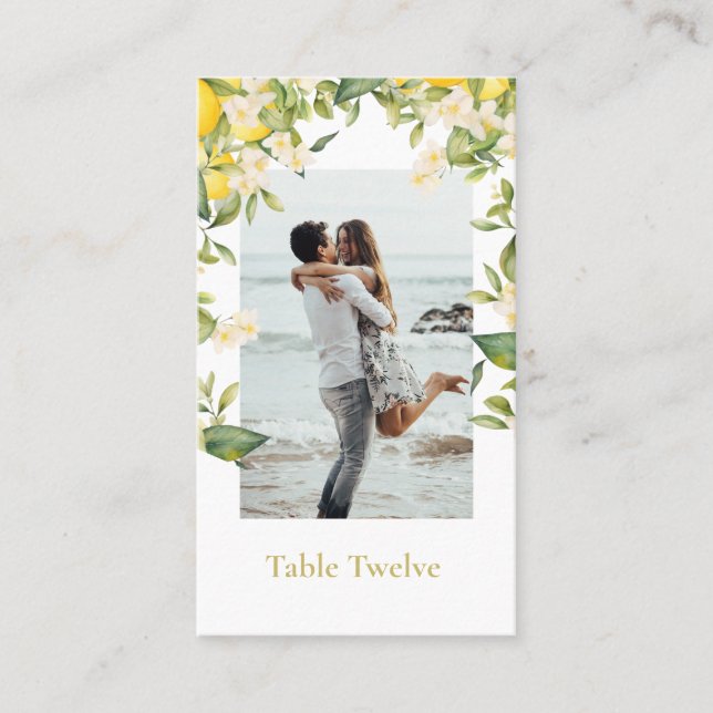 Photo Guld Elegant Lemon Citrus Bordsnummer Placeringskort (Framsida)