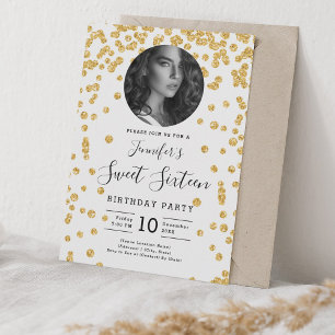 PHOTO Guld Glitter Confetti Sweet 16 Party Inbjudningar