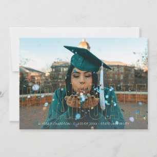 Photo & Guld Glitter Student Announcement White Inbjudningar