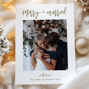 Photo Guld Merry & Married Första jul Julkort