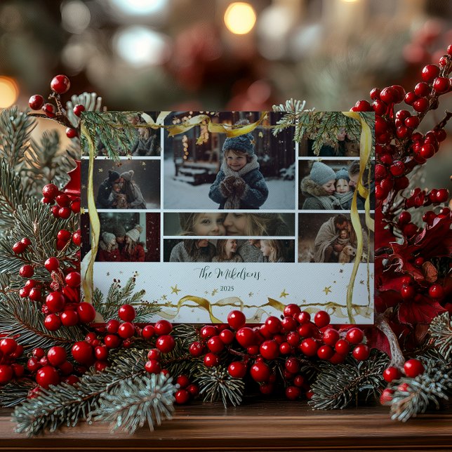 Photo Guld Ribbon Rustic-jul Julkort (Skapare uppladdad)