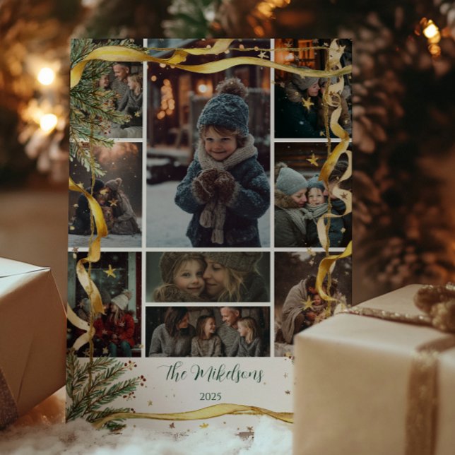 Photo Guld Ribbon Rustic jul Party Julkort (Skapare uppladdad)