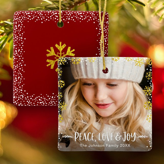 Photo Guld Snöflingor Peace Kärlek och Joy Keepsak Julgransprydnad Keramik (Skapare uppladdad)