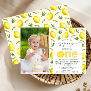 Photo Gult Lemon Main Squeeze 1:a födelsedagen Inbjudningar