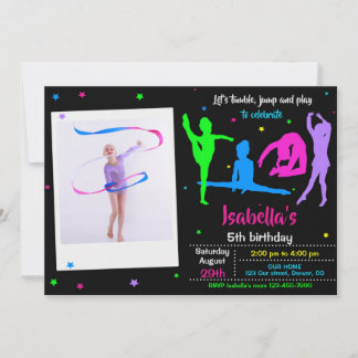 Photo Gymnastics birthday invitation Tumble play Inbjudningar