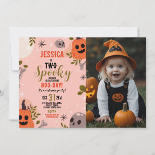Photo Halloween Birthday TWO Girls Party Spöken Inbjudningar