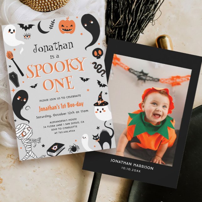 Photo Halloween Spooky One Boy 1st Birthday Inbjudningar (Skapare uppladdad)