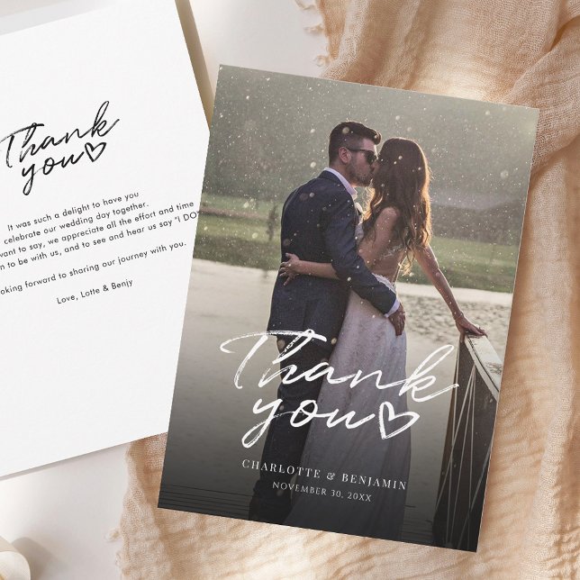 Photo Hand-Lettered Bröllop Tack (Wedding Thank You Photo on Bridge Card)